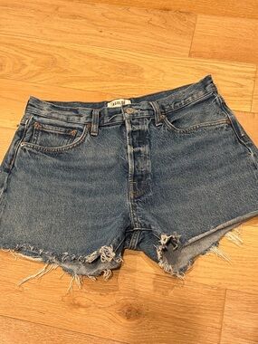 Agolde Blue Distressed Denim Jean Shorts